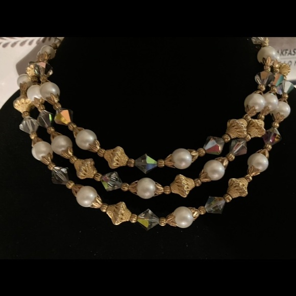 1940’s genuine Aurora Borealis and detailed gold beaded stunning necklace - Picture 3 of 5